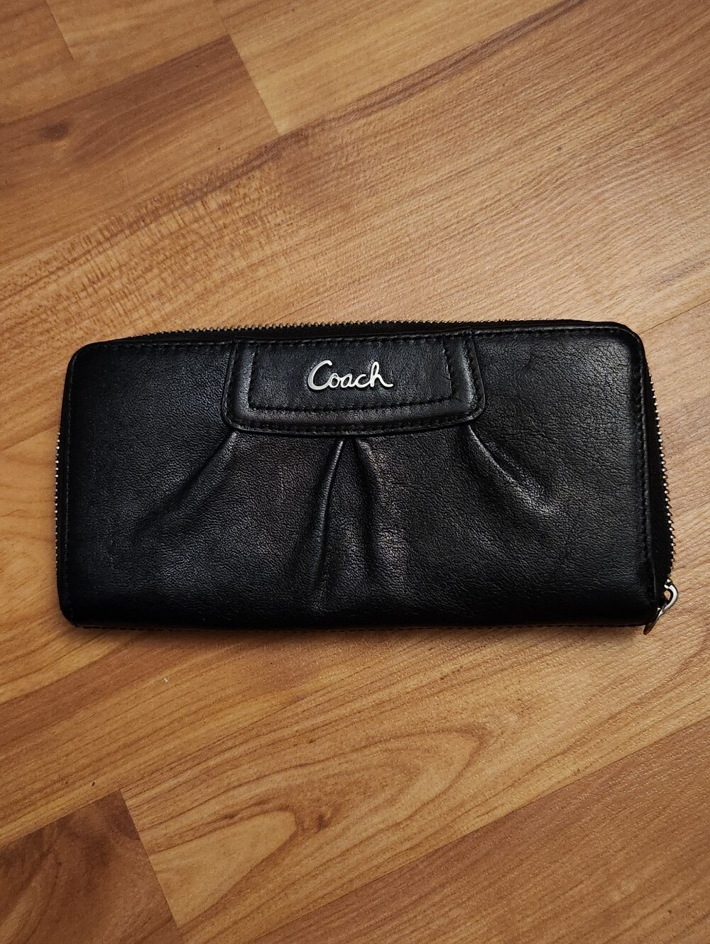 Coach Black Leather Zip-Around Wallet